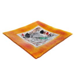 Decorative Square Platter, Handmade Fused Glass Centerpiece, Orange Frame Design 35cm (13.8'')