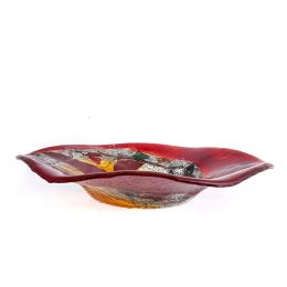 Decorative Round Platter, Handmade Fused Glass Centerpiece, Red Bird Design 35cm (13.8")