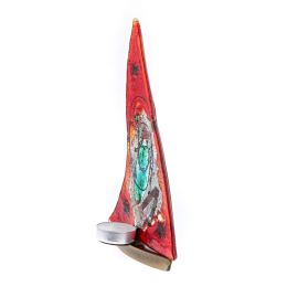 Tealight Candle Holder, Handmade Fused Glass Decorative Ornament, Sailboat Red Design 24cm (9.4")