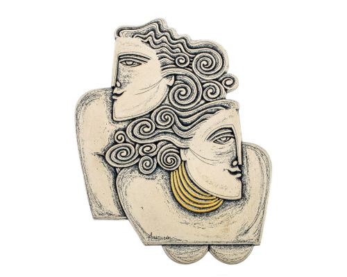 Couple Figurines Ceramic Handmade Sculpture Wall Art Decor - Archaic Greek Style 24" (60cm)