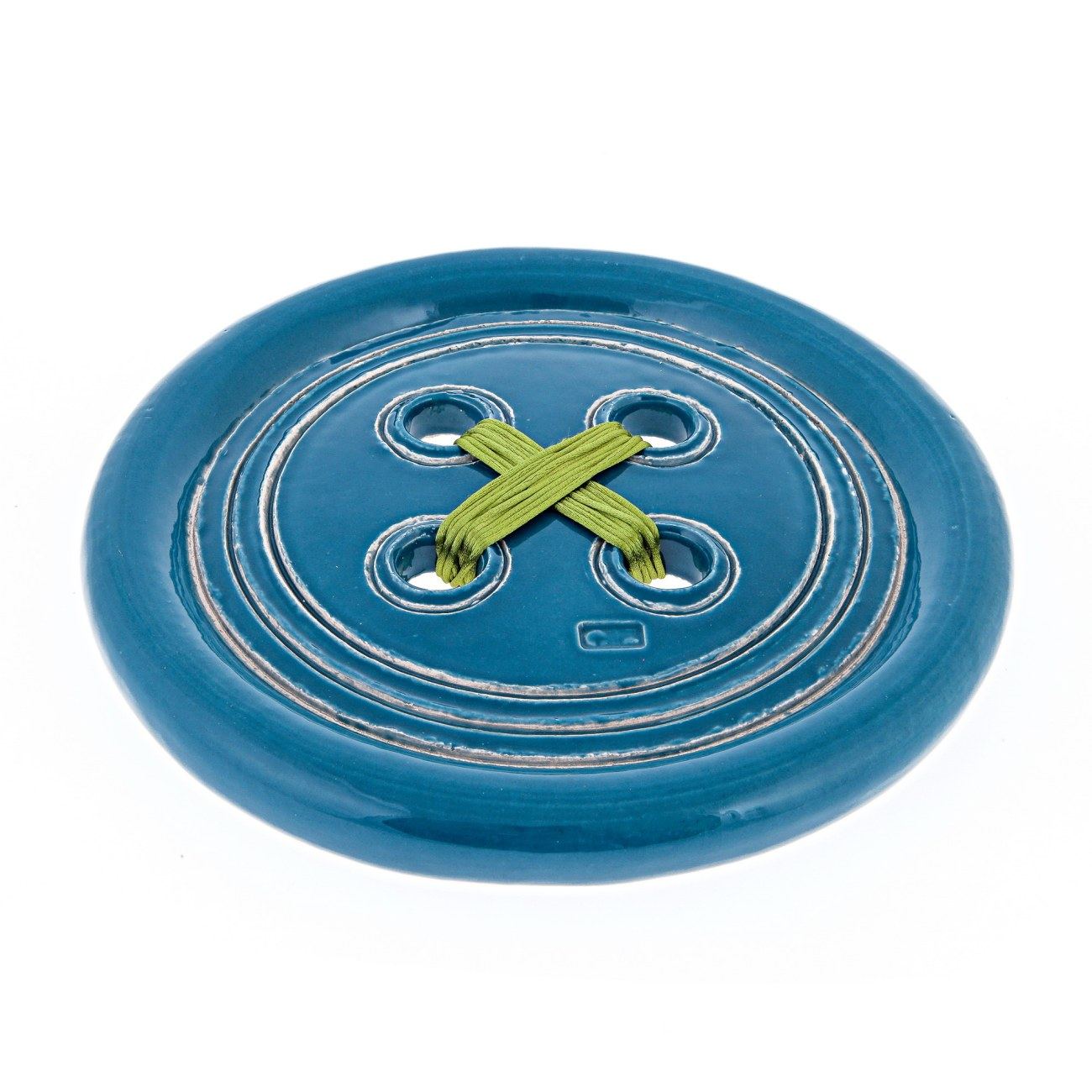 Ceramic Blue Button Modern Handmade Wall Art Decor Large Size 10.6