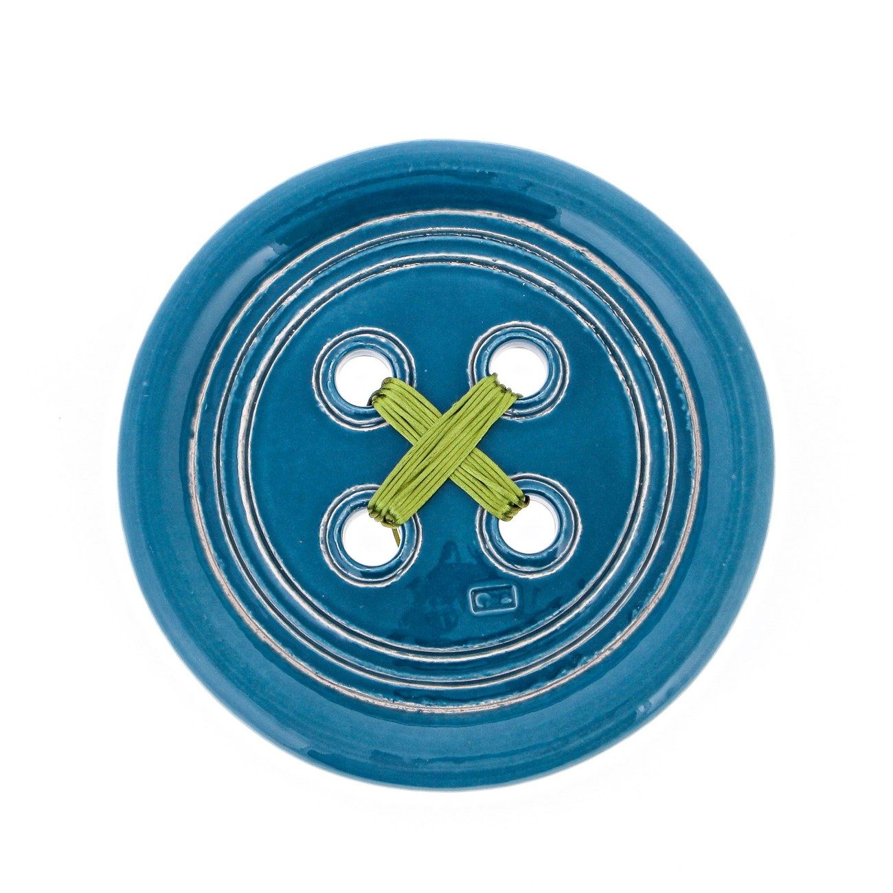 Ceramic Blue Button Modern Handmade Wall Art Decor Large