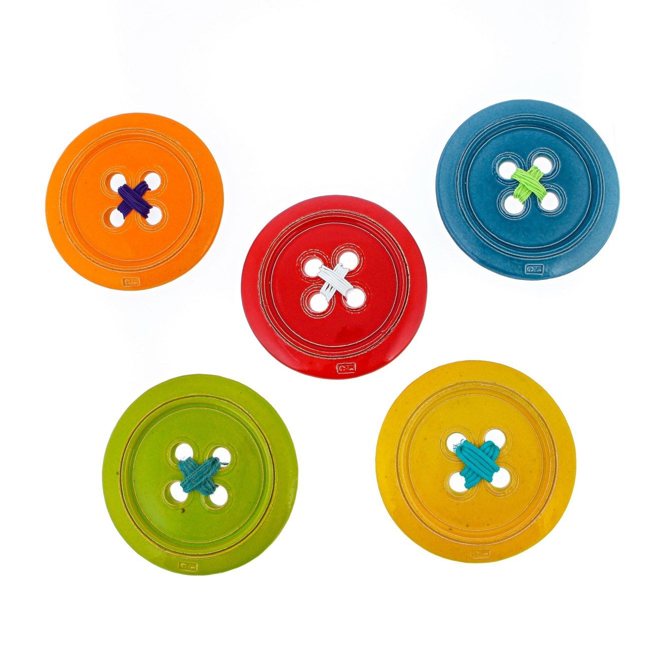 Ceramic Blue Button Modern Handmade Wall Art Decor Small Size 7.1