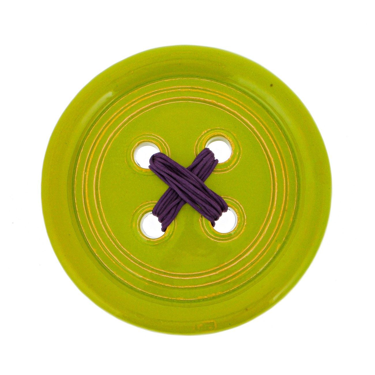 Ceramic Green Button Modern Handmade Wall Art Decor Large Size 10.6