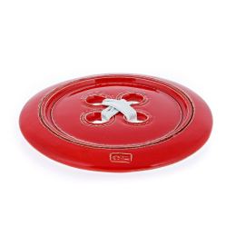 Ceramic Red Button - Modern Handmade Wall Art Decor - Small Size 7.1" (18cm)