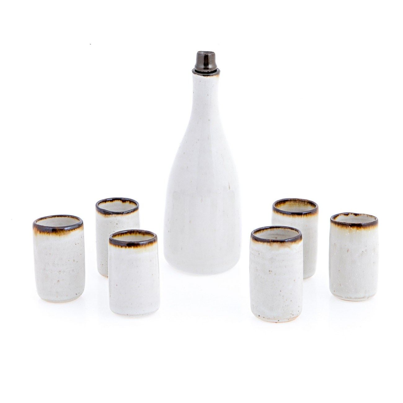 Modern Handmade Ceramic Drink Serving Set. Liquor Decanter & Cups (7