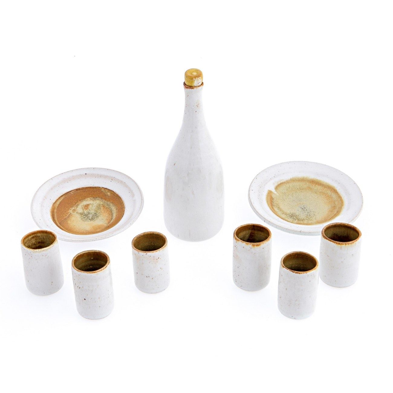 Modern Handmade Ceramic Drink Serving Set. Liquor Decanter, Cups